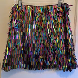 Rainbow metallic fringe party skirt!